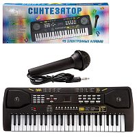 Abtoys Синтезатор (пианино электронное) с адаптером, 49 клавиш / цвет черный, белый					