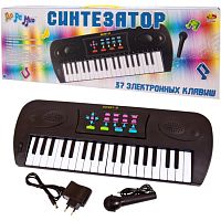 Abtoys Синтезатор (пианино электронное) с адаптером, 37 клавиш / цвет черный, белый					