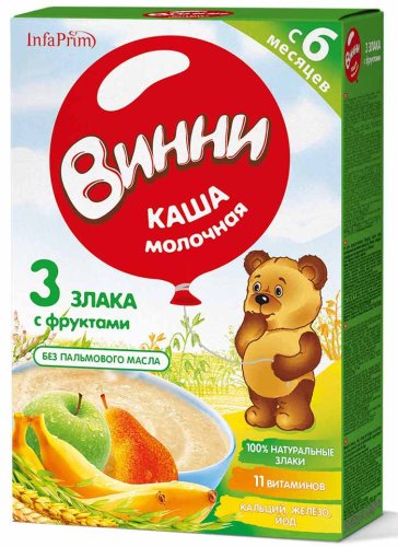 Nutrilak Каша молочная 3 злака "Винни" с фруктами, с 6 месяцев, 200 г