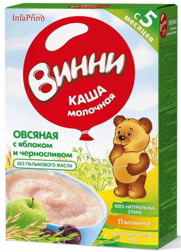 Nutrilak Каша молочная овсяная "Винни" с яблоком и черносливом, с 5 месяцев, 200 г