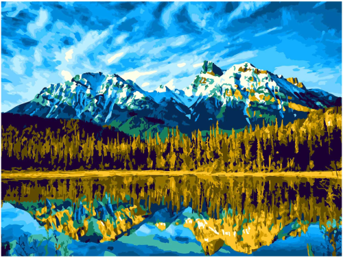 Lori Набор для творчества Раскраска по номерам Залив в горах / цвет голубой, желтый