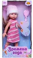 ABtoys Кукла "Времена года" в розово-белом вязаном платье, 32 см					