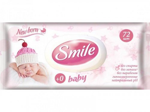 Smile baby New Born влажные салфетки с пластиковым клапаном 72 шт.