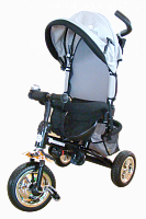 Детские трехколесный велосипед, пласт колеса, круглая крыша с ручкой серый