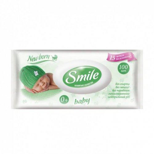 Smile baby New Born влажные салфетки с пластиковым клапаном 100 шт. Россия NEW!