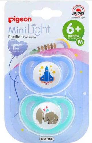 Pigeon Пустышка Baby Minilight Ракета/слоники, размер М, с 6 месяцев, 2 штуки