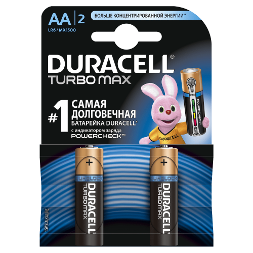 Батарейки алкалиновые DURACELL TurboMax AA 1.5V LR6 / блистер 2 шт